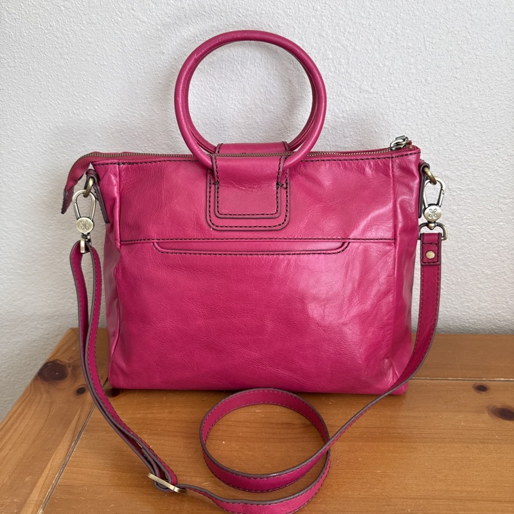 Hobo Sheila Medium Satchel Crossbody Vibrant Fuchsia Polished Leather